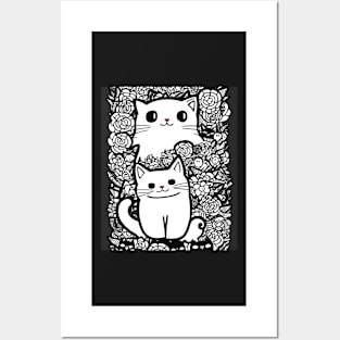 Beautiful Black and White Cat Illustration - Modern Art Posters and Art